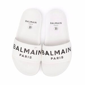 Balmain White Logo Slide Sandals